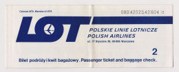 Poland Polish Airlines Airline Carrier LOT Passenger Ticket, Used 1980s (70360) - Tickets