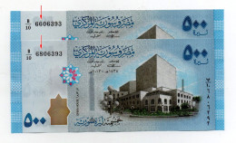 Delcampe - Syria Banknote 500 Pounds, 2 Pieces, Almost Identical In Serial Number And Prefix, Year 2013 , UNC - Syrie