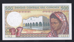 Banque Centrale Des COMORES 500 Francs 1986 - 1994 , Alphabet O.2 , N° 74432, . Billet Neuf UNC - Comore