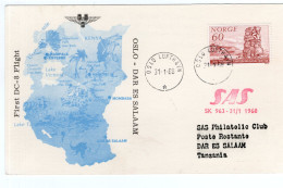 "NORWEGEN" 1968, SAS-Erstflugkarte Mit SK 963 "Oslo-Dar Es Salam" (80121) - Briefe U. Dokumente