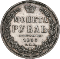Russland: Nikolaus I. 1825-1855: Rubel 1853 CПБ-HI, St. Petersburg. KM# C 168.1, - Russia