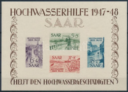 ** Saar 1948 Árvíz Blokk Mi 1 (nagy Matt Folt A Gumin / Gum Disturbance) (**Mi EUR 1.100.-) - Other & Unclassified