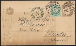 1894 2kr Díjjegyes Levelezőlap 3kr Díjkiegészítéssel Belgiumba "ESZTERGOM" - Other & Unclassified