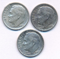 Amerikai Egyesült Államok 1963 10c Ag (3x) "Roosevelt Dime" T:XF Patina United States Of America 1963 10 Cents Ag (3x) " - Unclassified