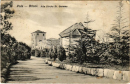 T3 1915 Pola, Pula; Brioni, Alte Kirche St. German / Brijuni Old Church + "K.u.k. MARINEFELDPOSTAMT" + "K.u.k. Maschinen - Unclassified