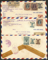 INDIA: 3 Registered Airmail Covers Sent Between OC And DE/1948 From Madras To USA With Attractive Frankings, One Combine - Other & Unclassified