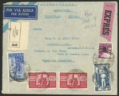 ITALY: Registered And Express Airmail Cover Sent From Genova To Argentina On 2/DE/1950 With Spectacular Franking Of 735L - 1946-60: Marcophilia