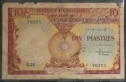 Delcampe - Indochine Indochina Vietnam Viet Nam Laos Cambodia 10 Piastres VF Banknote 1953 - Pick # 107 / 02 Photos - Indochine