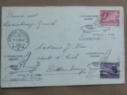 Premier Vol, Luxembourg-Zurich, Oblitéré 1948 - Gebraucht