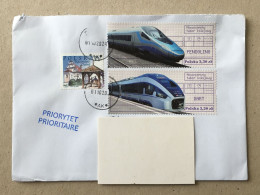 Poland Polska Used Letter Circulated Cover Registered Barcode Label Printed Sticker Stamp 2024 TCV High Speed Train Zug - Briefe U. Dokumente