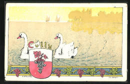 Künstler-AK Cully, Schwäne Und Segelboote, Wappen  - Cully