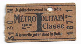 TICKET METROPOLITAIN Paris 2me  Classe - Unclassified