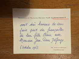 Fiancailles 1963 Claire Van Campenhout & Monsieur Jean-Pierre Delfosse Corbeek-lo - Engagement