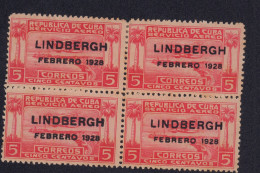 CUBA 1928 AIRMAIL LINDBERGH OVERPRINT BLOCK MINT MLH - Altri & Non Classificati