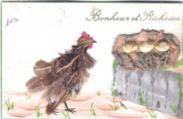 Delcampe - Bonheur Et Richesse - Carte Réalisée Avec De Vraie Plumes - Sonstige & Ohne Zuordnung