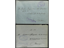 Delcampe - ESPAÑA GUERRA CIVIL. HOSPITALES. 2 Cartas Con Marcas De Franquicia Del Hospital De Infecciosos De Zaragoza Y De Servicio - Altri & Non Classificati