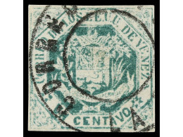 Delcampe - ° VENEZUELA. 1865. 1 Ctvo. Verde. Mat. CORREOS / LA GUAIRA. Muy Bonito. RARO En Usado. Yv.14. - Altri & Non Classificati