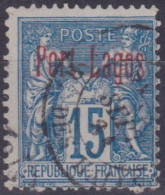 PORT LAGOS - 3A  15C BLEU SURCHARGE ROUGE OBL USED COTE 130 EUR - Gebruikt