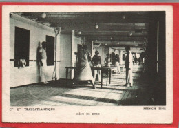 Carte Compagnie Générale Transatlantique Scène De Bord Tennis De Table Ping-Pong French Line - Tischtennis