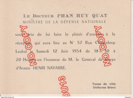 Fixe Indochine Faire Part Docteur Phan Huy Quat Ministre De La Défense 12 Juin 1954 - Autres & Non Classés