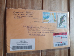 Cuba Registered Letter.2007 To Argentina.bird Ems. Y 3135.yv 3636 Worldyouth Fest.cv11+e7reg Letter Late Posting March 5 - Lettres & Documents