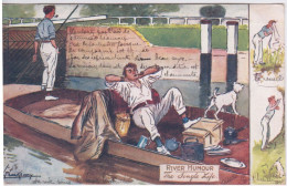 Delcampe - ILLUSTRATEUR RAPHAEL TUCK 'S -  RIVER HUMOUR  - BARQUE SUR L'EAU D UN CANAL PASSAGE DANS UNE ECLUSE - Tuck, Raphael