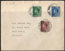 GB 1.9.1936, King Edward VIII ½d, 1 ½d And 2 ½d On First Day Cover To Cheshire CXL Liverpool FDC High Value - Covers & Documents