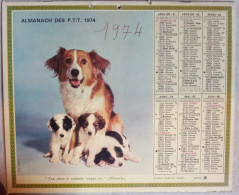 Calendrier Oberthur 1974 Chienne Et Ses Chiots Et Enfant Et Chevreau  (265 X 210 Mm) - Big : 1971-80