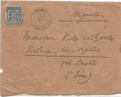 FRANCE 1885 15c Type SAGE Daguin PARIS DEPART Pour VIELMUR Sur AGOUT Près CASTRES Tarn Cachet Cire Verso - 1898-1900 Sage (Tipo III)