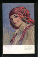 Künstler-AK Camil Vladislav Muttich: Lächelnde Dame In Tracht  - Muttich, C.V.
