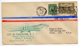Delcampe - Canada 1931 Commemorative Airmail Cover; Vancouver BC Airport Opening & Dedication; Scott C1 - 5c. Allegory Of Flight - Enveloppes Commémoratives