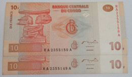 CONGO  2 Notes... UNC  Pair 10F - Republic Of Congo (Congo-Brazzaville)