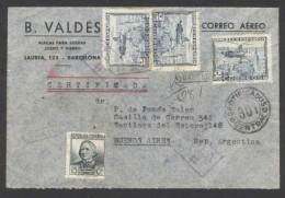 Cover Spain To Argentina Airmail Register Censor Year 1937 W 3 Helicopter Stamps + 1 Postal History - Andere & Zonder Classificatie