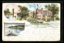 Lithographie Nedlitz, Gasthaus Römerschanze, Brücke  - Brück