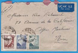 Delcampe - LETTRE PAR AVION (UCAK ILE) TURQUIE DE 1947 - BESIKTAS, ISTANBUL POUR NICE - Briefe U. Dokumente