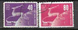 ISRAELE - 1950 - U.P.U. - SERIE 2 VALORI SENZA TAB -  USATA (YVERT 27\8 - MICHEL 28\9) - Gebruikt (met Tabs)