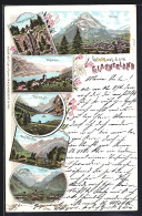 Lithographie Glarus, Ortsansicht, Obstalden, Thalalpsee  - Obstalden
