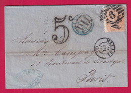 ESPAGNE SPAIN MALAGA 1869 TAXE TAMPON 5C POUR PARIS LETTRE - Briefe U. Dokumente