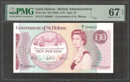 Saint St Helena British Administration 10 Pounds QE II P-8b 1985 PMG 67 EPQ - Saint Helena Island