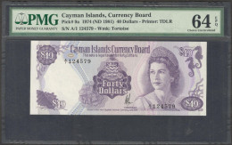 Cayman Islands 40 Dollars QE II P-9a 1974 (ND 1981) PMG 64 EPQ - Isole Caiman