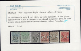 ERITREA SEGNATASSE PER VAGLIA SASS 1-6 MNH** LA SERIE COMPLETA NUOVA CON PIENA GOMMA INTEGRA ORIGINALE FRESCHISSIMA CERT - Eritrea