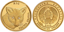 50 Rubel 2002. Rotfuchs. Mit Diamanten-Einlage. Auflage Nur 2000 Ex. 1/4 Unze Feingold. Polierte Platte, Min. Randfehler - Bielorussia