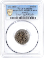 Pfennig O.J. Melle. METALO/+CARLVS REX (verdrehtes S), Kreuz. PCGS Grading Genuine Environmental Damage-UNC Detail. Depe - Other & Unclassified