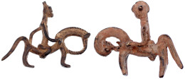Burkina Faso: 2 Versch. Bronze-Reiter Vom Stamm Der Senufo. 80 X 60 X 17 Mm Und 65 X 43 X 23 Mm. - Other & Unclassified