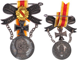 Tragbare Silbermedaille An Bandspange O.J.(um 1908) Von R. Mayer. Für 25 Jahre Mitgliedschaft Im Kriegerverein Baden-Bad - Other & Unclassified