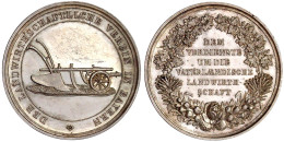 Silbermedaille Im Vereinstalergewicht O.J. (um 1850). Dem Verdienste Um Die Vaterländische Landwirtschaft. Pflug/Schrift - Other & Unclassified