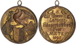 Tragbare Vergoldete Bronzemedaille 1897, Von K. Schäfer U. W. E. Für Mayer & Wilhelm. 3. Elsass-Lothringisches Sänge - Other & Unclassified