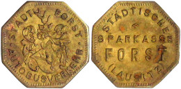 Messingmarke O.J. STADT AUTOBUSVERKEHR. Wappen/"Städtische Sparkasse Forst (Lausitz)". 8-eckig. 22,4 Mm. Sehr Schön/vorz - Autres & Non Classés