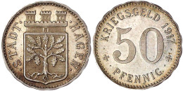 50 Pfg. Silberabschlag 1917 STADT. Kriegsgeld, Mit Wappen. Auflage 12 Ex. Fast Stempelglanz, Feine Tönung, Sehr Selten.  - Other & Unclassified