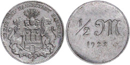 1/2 Mark Aluminium 1922 FREIE UND HANSESTADT. 19 Mm. Vorzüglich, Kl. Kratzer, Selten. Menzel 10475.3. - Other & Unclassified